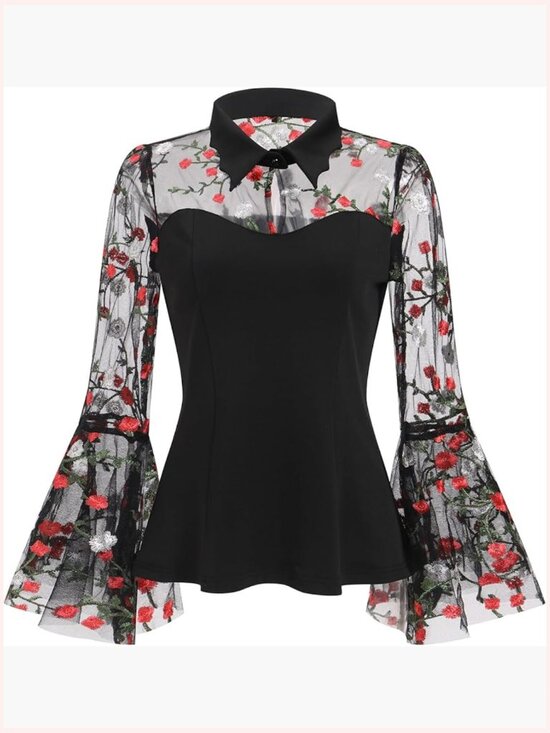 Tops - Vintage Gothic Bell Sleeve Blouse Sheer Mesh Top Women Halloween Punk Shirt
